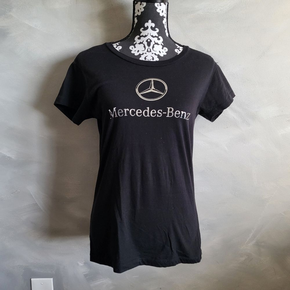 Mercedes-Benz Black Silver Metallic Decal Short Sleeve T Shirt Size L